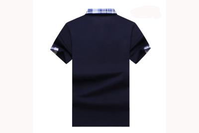 China Men Checked Collar Plain Polo Shirts Navy Blue Pique Lycra Sleeve For Adults for sale