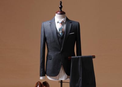 China Dark Gray Plaid 3 Piece Suit Single Breast Two Buttons 30% Wool One Chest Pocket for sale