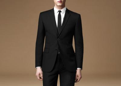 China 70% Polyester Mens Black Suit , Single Breasted Notch Lapel Formal Suits For Men for sale