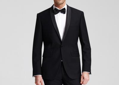 China Woolen Mens Black Suit , Boss Mens Fitted Suits Double Neck Collar Single Vent for sale