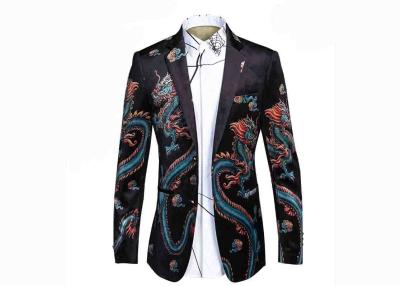 China Dragon Pattern Mens Printed Suits , Slim Fit Floral Suit Jacket Casual Style for sale