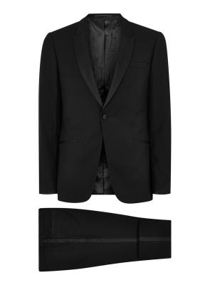 China Satin Lapels Skinny Black Tuxedo Suits For Mens , Matching Side Stripe Trousers for sale