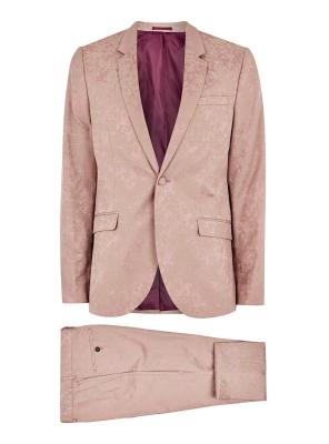 China Notch Lapel Mens Tuxedo Suits Jacquard Skinny with Three External Pockets Pink for sale