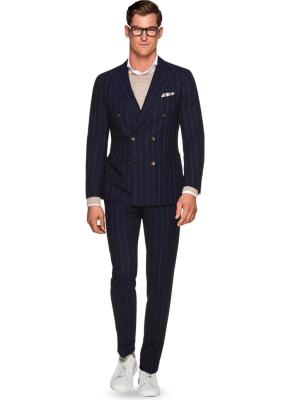 China Navy Stripe Mens Tuxedo Suits 2 Pieces100% Wool for Spring / Summer for sale