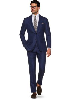 China Wool Blend Mens blue Tuxedo Suits For Wedding Full Plain Lined for sale