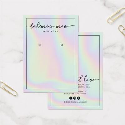 China Custom Holographic Printed Unicorn Script Logo Holographic Printed Earring Jewelry Packaging Eco-Friendly Personalized Paper Card for sale