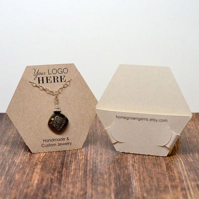 China Customized Eco-friendly Pocket Fold Kraft Paper Necklace Cards Hexagon Shape Jewelry Display Cards Packaging for sale