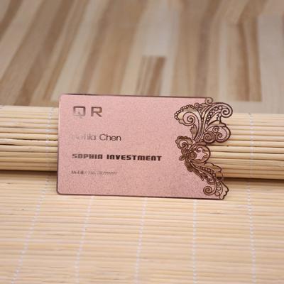 China ID Card Printing Ect Rose Gold Linen Business Metal Shiny Logo Cutout Logo Signature Panel Card Fixed Qr Code Free Design for sale