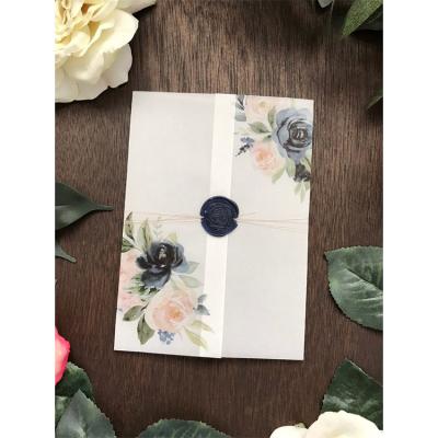 China Europe Cheap Blush and Navy Floral Printed Vellum Paper Envelope for Jacket Wedding 5 x 7 Invitations Vellum for sale