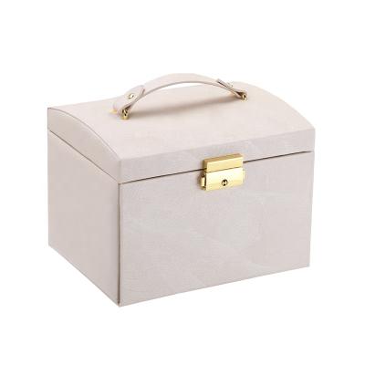 China Multi-layer Handmade White Jewelry Household Large Capacity Jewelry Box Lock Storage Box for sale