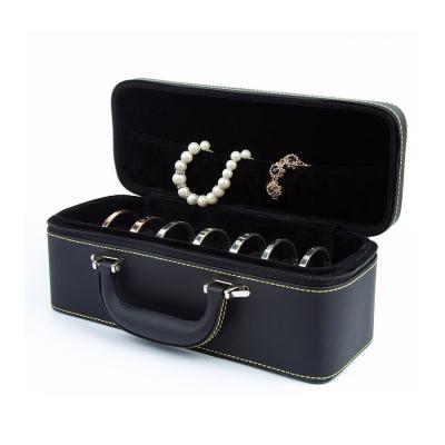 China Fashionable leather multifunctional travel headwear ring earrings storage box 15 position portable bracelet box for sale