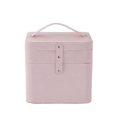 China Handmade High Grade Customized Leather Packaging Box Jewelry Box Handle Jewelry Storage for sale