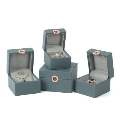 China Luxury Custom Dustproof Jewelry Necklace Packaging Box Eco-friendly Green Leather Ring Box Jewelry Storage Box for sale