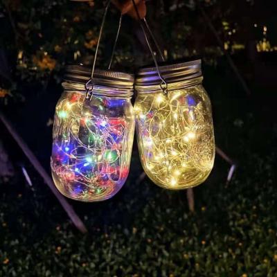 China Waterproof Outdoor LANDSCAPE 20led 30leds Country Yard Tree Hanging Solar Glass Mason Jar Led Light for sale