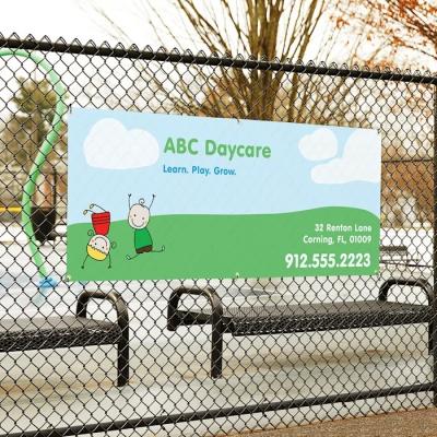 China Custom Color Large Size Digital Printing PVC Fence Mesh Outdoor Hanging Advertising Banner With Grommets for sale