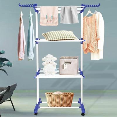 China (Size) Stainless Steel Adjustable Foldable Coats Towels Shirts Garment Balcony Hanging 3 Rows Lingerie Baby Cloth Drying Rack for sale