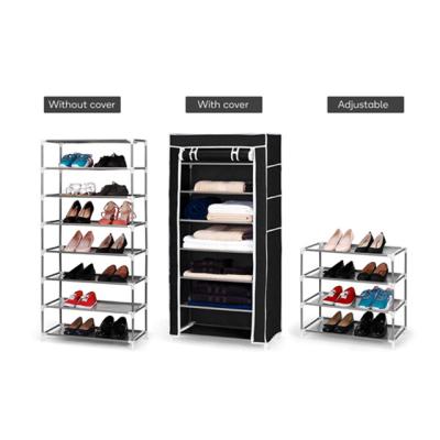 China (Size) 8 Tier Oxford Cloth Adjustable Stackable Shoe Rack and Storage Wardrobe (Black) for sale