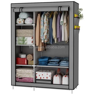 China Adjustable Closet Organizer Wardrobe Clothes Storage Shelves (Waist), Non-Woven Fabric Cover with Side Pockets, 41.3 x 17.7 x 66.9 Inches, Gray for sale