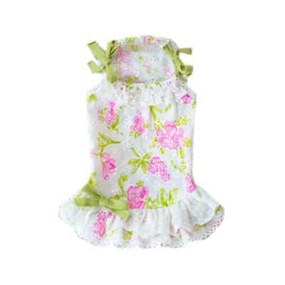 China Viable Summer and Spring Rose Pink Flowers Cotton Poodle Dog Vest Dress Lace Pet Clothes Princess Style High Quality Pet Clothing for sale