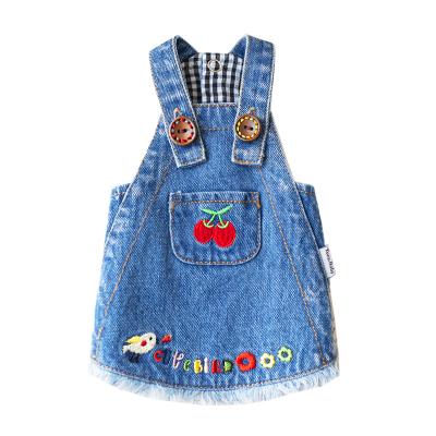 China Viable Cute Dog And Cat Clothes Leisure Style Jean Suspender Skirt Cherry Denim Dress Lovely Pet Clothes Pet Clothes for sale