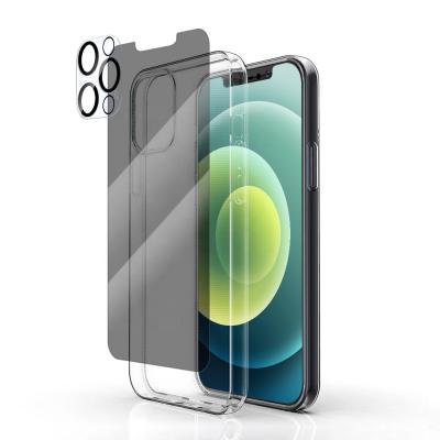 China Simple Easy 3In1 For Iphone 11 12 Mini Phone Cases Clear Bulk Anti Spy Screen Custom Protector With Lens for sale