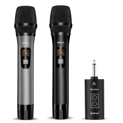 China Handheld Microphone Wireless Microphone, Professional Handheld Dynamic Dual Metal UHF Mic System Set with Rechargeable Receiver for sale