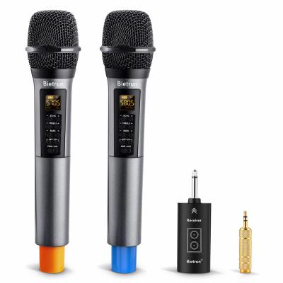 China Handheld Microphone Bietrun Wireless Microphone with Echo, Treble, Bass, 98ft Range, UHF Portable Handheld Karaoke Dynamic Microphone S for sale