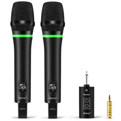 China Rechargeable Handheld Microphone Wireless Microphone with UHF 168 ft Range 7hr Work Time 1/4 Time Output LED Ring Metal Handheld for sale