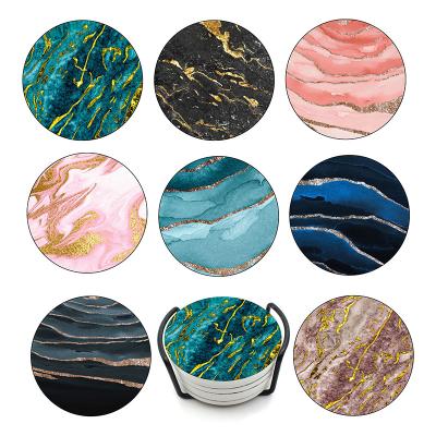 China Manufacturer Custom Made Marble Viable Stone Coasters FREE SAMPLE Decorative Coffee Tea Mats Pads Coaster With Stand for sale