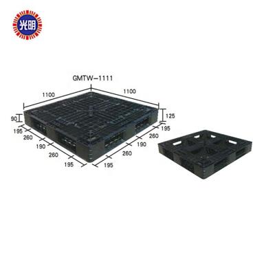 China Disposable Products Double Cheap Single Faced Euro 6 Runners Double Deck Pallet Grid Pallet Light Weight Black Plastic Black Plastic Full Perimeter for sale