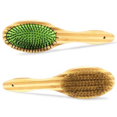 China Sustainable Dog Fur Hair Comb Pets Double Sided Bamboo Pin And Bristle Brushes for sale