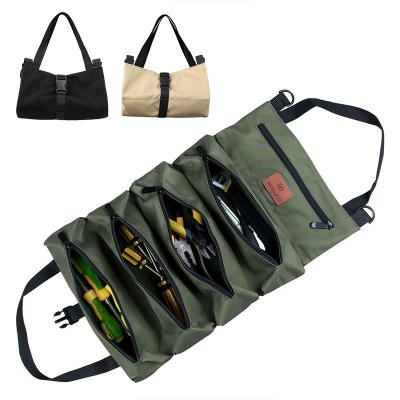 China Tools Holding Water Resistant Canvas Heavy Duty Wide Mouth Open Multi Roll Up Organizer With Handle Car Tool Storage Bag for sale