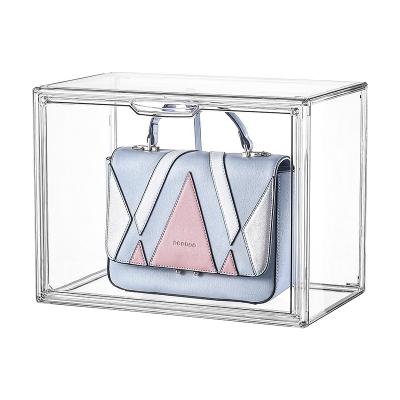 China Viable Clear Ladies Dustproof Transparent Plastic Acrylic Display Handbag Storage Organizer Box Case Magnetic Door Foldable for sale