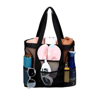 China Handled Wholesale New Large Shoulder 2023 Popular Portable Travel Fitness Mesh Toiletry Wash Beach Tote Storage Swimming Bag for sale