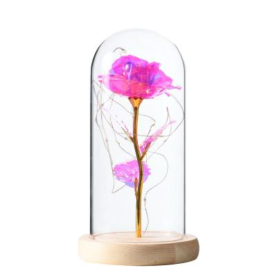 China Indor Decoration Rose Preserved Flower Rose In Heart Shape Glass Dome Rose Glass for sale