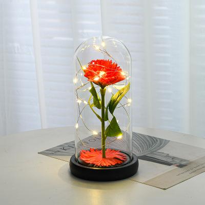 China 2021 Hot Indor Decoration Rose Flower Preserved Rose Heart Shape Glass Dome Gift Rose Glass for sale