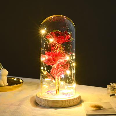 China Indor 2021 Decoration New Last Forever Colorful Artificial Flower Rose Gift Led Light String in Glass Dome for Birthday Wedding Halloween for sale