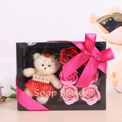 China More Creative Bear Birthday Valentine's Day Gift 6 Packs Beautiful Colorful Rose Soap Box Custom Flower Gift for sale