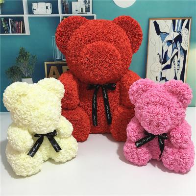 China 25cm Rose Bear Artificial Wedding Valentine's Day Gift Rose Teddy Bear Preserved Flower Bear Toy for sale