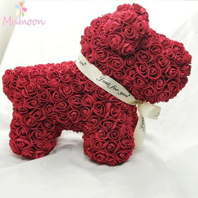 China 2020 Gift Foam Pe Rose Flower Dog Rose Bear Valentine's Day Gift And Wash Flower Teddy Rose Dog With Box for sale