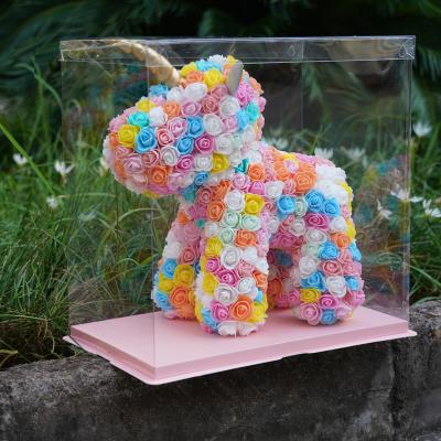 China Young Christmas Roses Unicorn Sale Gift Box Rose Bear Artificial Flower Toy 38cm Pe Flower Rose Unicorn Girl Gift With Box for sale