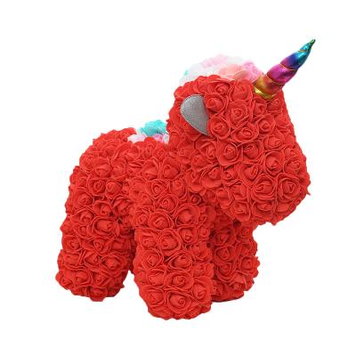 China Party New Product Ideas Teddy Bears Made From Roses 2021 with Rose Valentine Day Gift Preserved Flower Rose Unicorn for sale