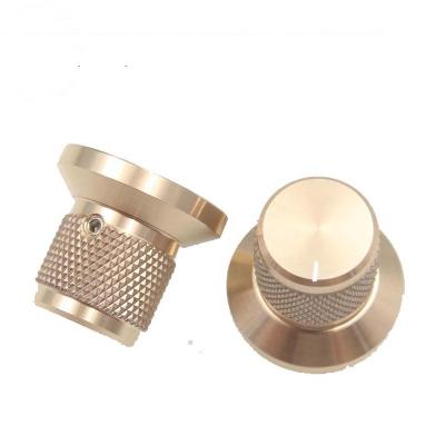 China Precision CNC Aluminum Gold Plated Volume Potentiometer Amplifier Knurled Knob For Audio Parts for sale