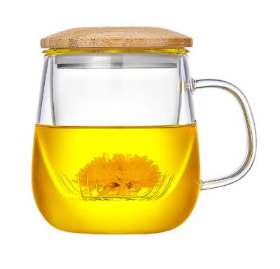 China Viable Hot Selling Transparent Glass Mug Tea Infuser Mug With Bamboo Steel Cover for sale