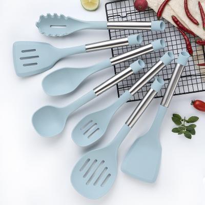 China Amazon Hot Selling Viable Wholesale 7 Pieces Silicone Cookware Set Silicone Kitchen Utensils Cookware Set Silicone Cooking Utensils for sale