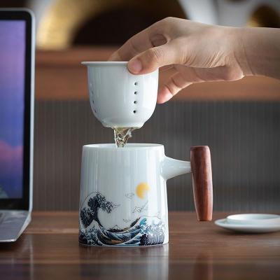 China Office Sustainable Ceramic Mug With Cover Tension Mug Household Water Cup Conference Mug Three-Piece Gift Set for sale