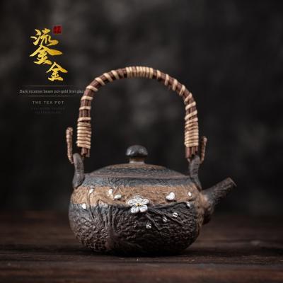 China Sustainable Stoneware Hammer Buckle-Handled Handmade Ceramic Retro Teapot Gongfu Teapot Japanese Style Simple Teapot for sale