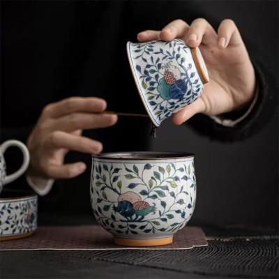 China Retro Blue And White Ceramic Bucket Small Tea Basin Tea Sustainable Antique Wash Set Tea Bowl Matcha Bowl for sale