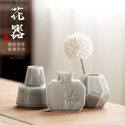 China Japanese style gray hydroponic modern minimalist vase container flower vase ice chandelier ceramic floral household ornaments for sale