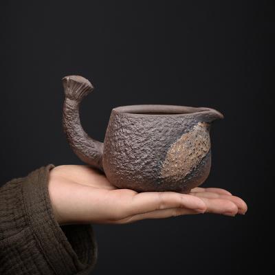 China Sustainable lotus pod side handle Japanese golden just tea pot luster iron luster retro stoneware fair cup handmade fair teapot cup for sale